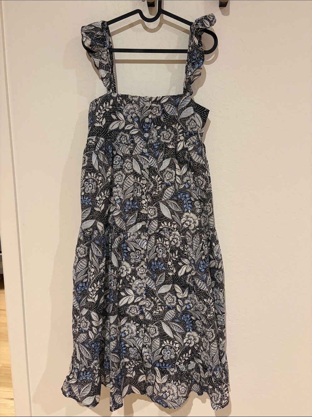 summersalt Black & Blue Floral Smocked Midi Dress